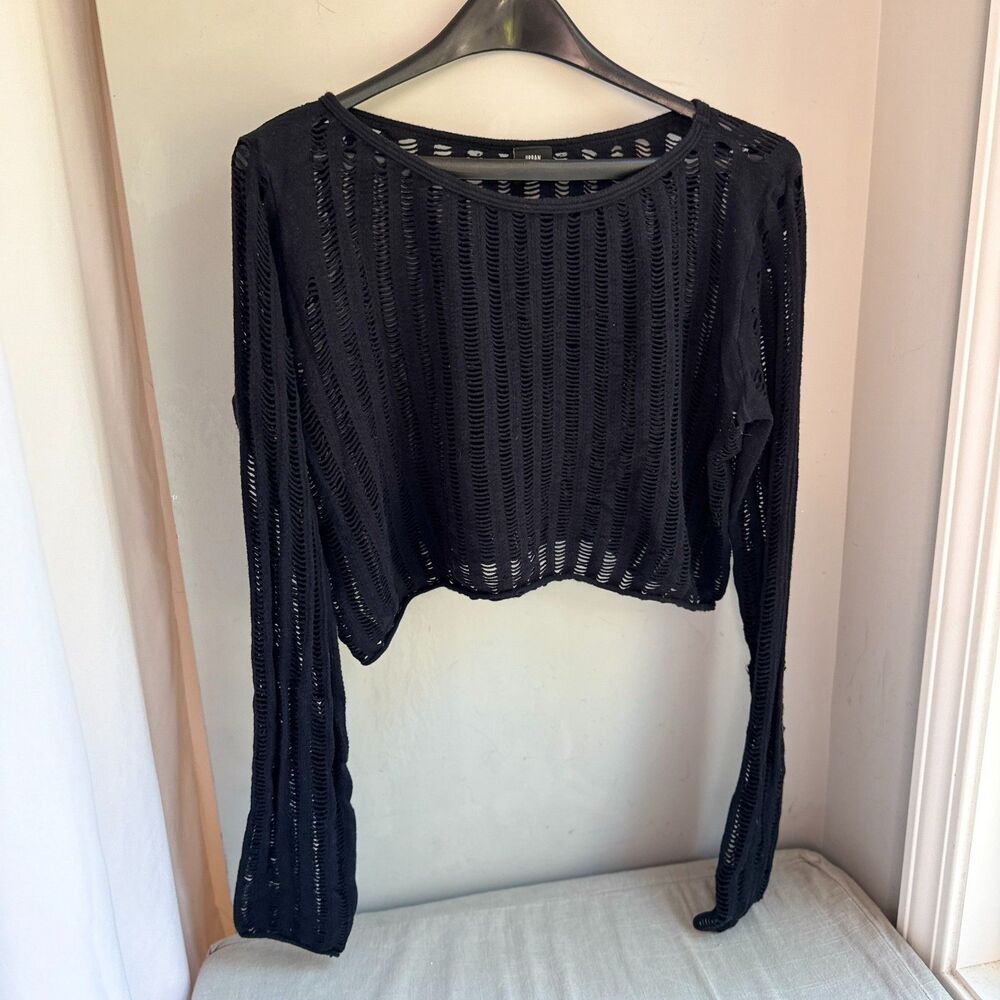 Urban Outfitters Women's L Black Distressed Ladder Knit Boat Neck Shrug Y2K Goth